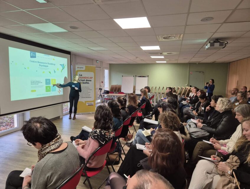 Intervention du CReHPsy auprès des référents Handicap de l'AGEFIPH Pays de le Loire dans une salle séminaire de l'éthic étapes Lac de Maine